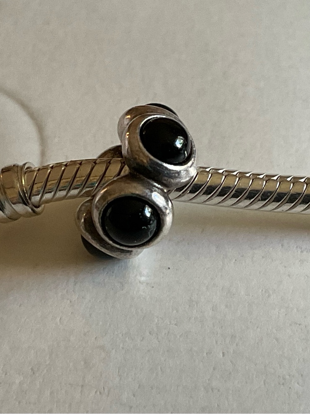 Sterling Silver Black Cabochon Charm Bracelet Accent